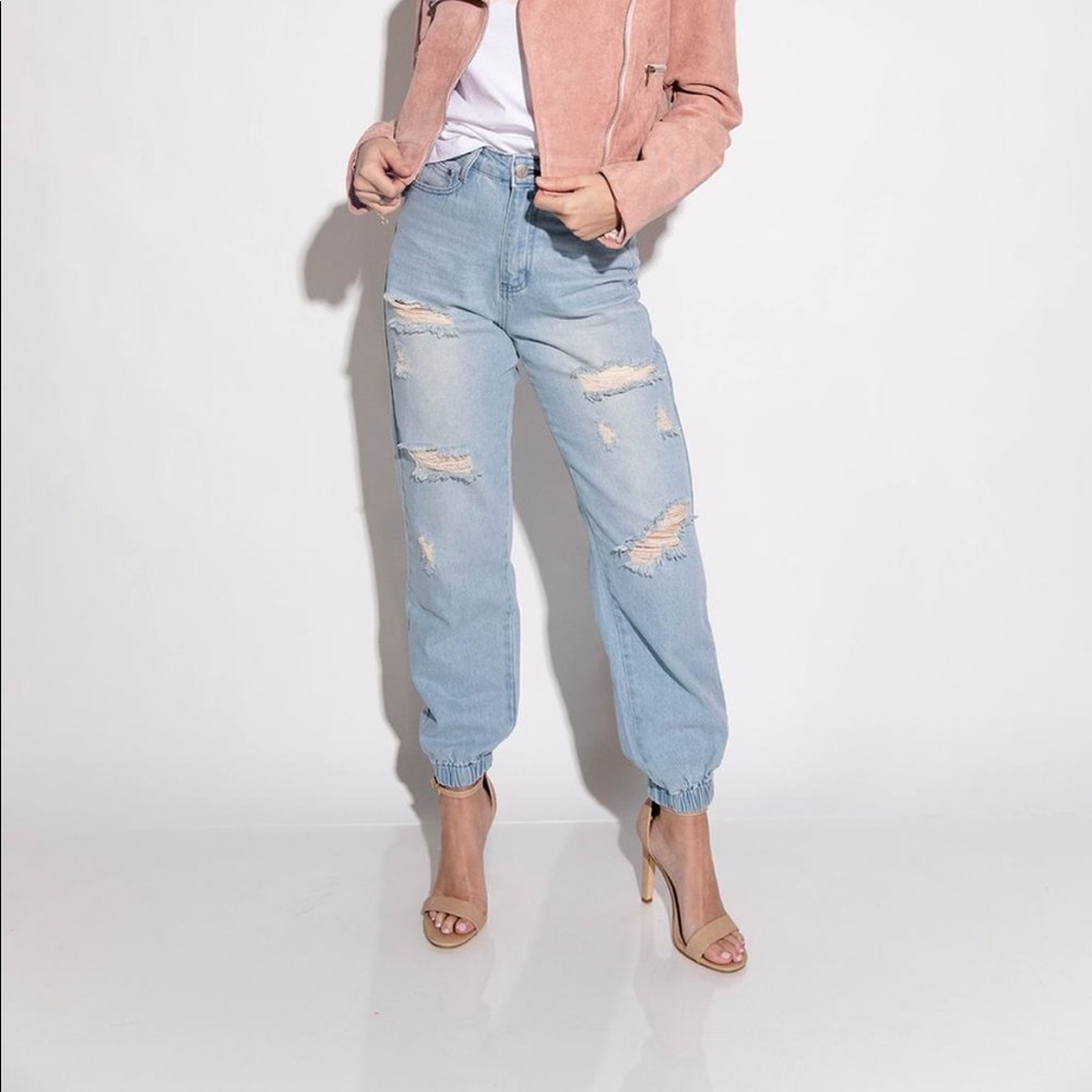 Kittenish High waisted distressed denim joggers
